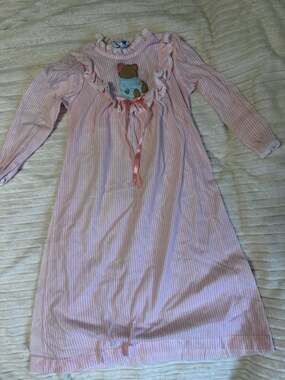 Vintage Laura Dare Girls Pink Striped Teddy Bear Nightgown Size 7 Made in USA